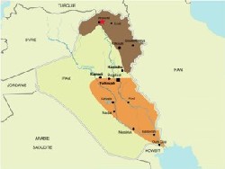 En brun, la région Kurde de l'Irak où ont eu lieu les attentats