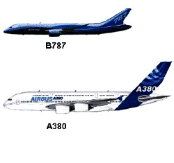 Tailles comparées des fleurons de Boeing et Airbus